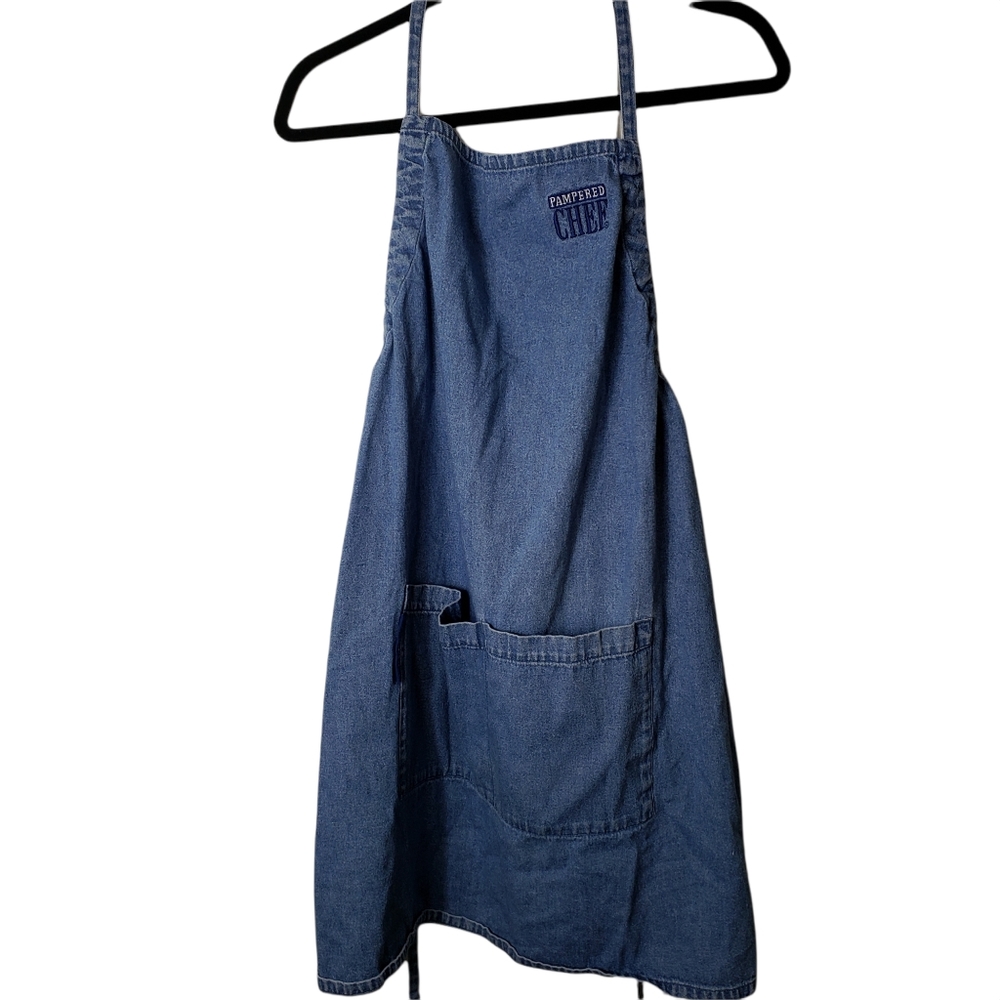 Pampered Chef Denim Embroidered Logo Apron - Picture 1 of 8